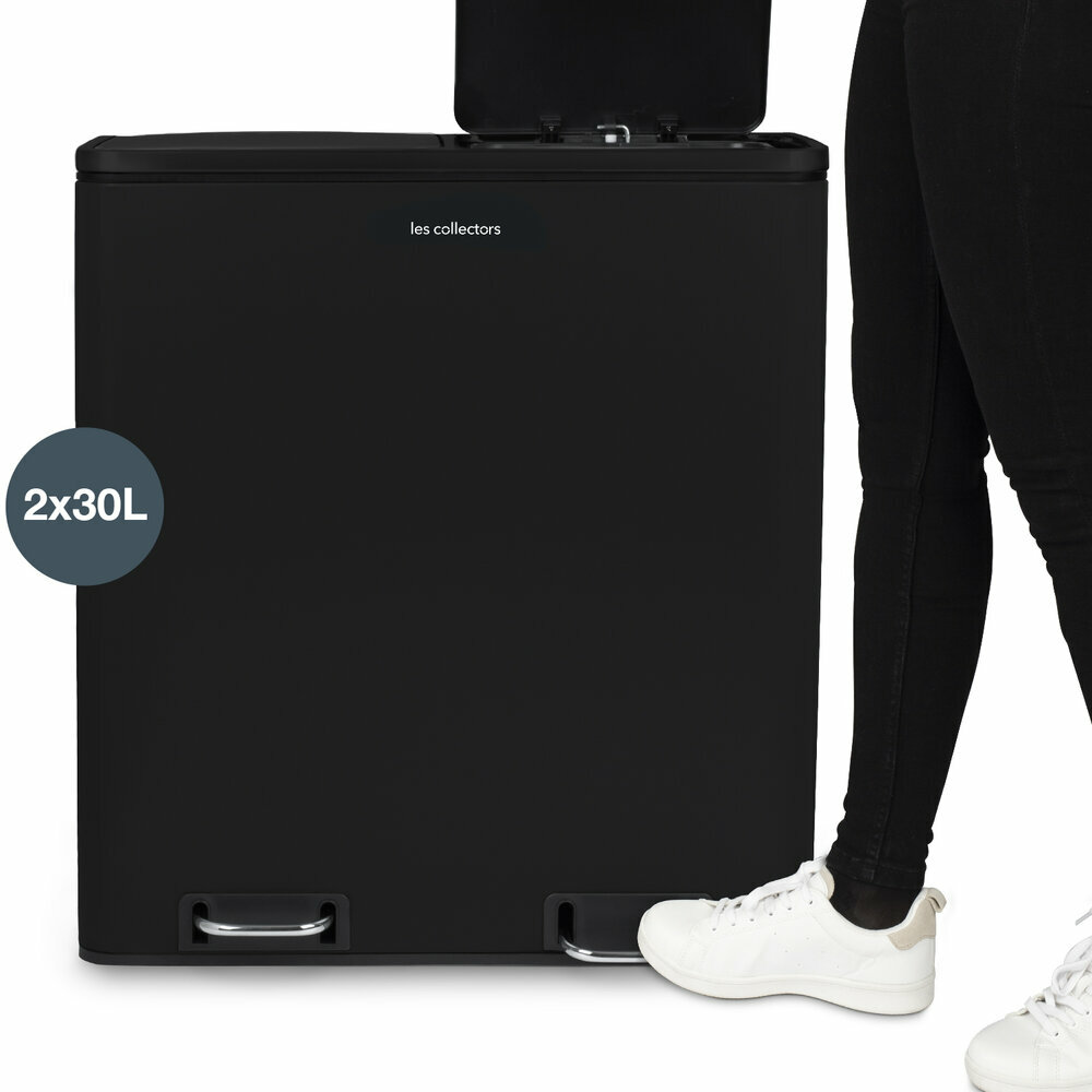 Poubelle de tri à pédale 2x30L - Édition noire